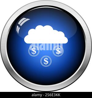 Münzen Fallen Aus Wolke Symbol. Glänzendes Knopfdesign. Vektorgrafik. Stock Vektor