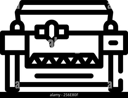 Lasergravur und Schneidemaschine Linie Symbol Vektor. Lasergravur- und Schneidmaschinenschild. Schwarze Abbildung des isolierten Kontursymbols. Lasergravur und Schneidemaschine Linie Symbol Vektor Illustration Stock Vektor