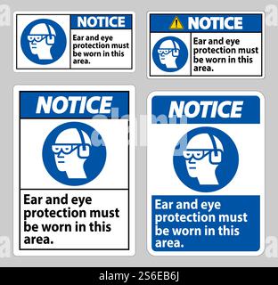 In diesem Bereich muss ein Hinweisschild mit Ohr- und Augenschutz getragen werden Stock Vektor