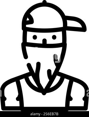 Gangsta-Rapper-Line-Symbol-Vektor. Gangsta-Rapper-Schild. Schwarze Abbildung des isolierten Kontursymbols. Gangsta Rapper Linie Symbol Vektor Illustration flach Stock Vektor