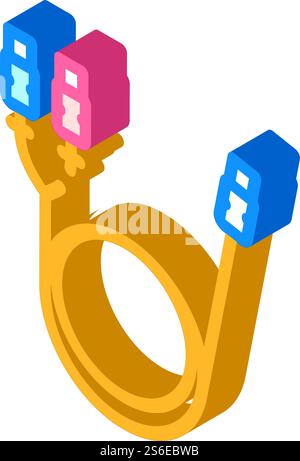 Elektronisches Kabel für isometrische Symbolvektoren der Kamera. Elektronisches Kabel für Kamerafild. Isolierte Symboldarstellung. Elektronisches Kabel für isometrische Symbolvektorgrafik der Kamera Stock Vektor