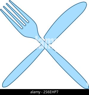 Symbol Für Gabel Und Messer. Dünne Linie Mit Blauem Fill-Design. Vektorgrafik. Stock Vektor