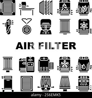 Luftfilter Zubehör Sammlung Symbole Set Vektor. Belüftung, Luftreiniger Und Luftfilter-Austausch, Elektronische Telefonsteuerung Glyptogramme Schwarze Abbildungen. Luftfilter Zubehör Sammlung Symbole Set Vektor Stock Vektor