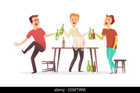 Männer trinken Bier. Charaktere betrunkener Freunde. Vektor Oktoberfest Bierparty Illustration. Männliche Freunde in Bar oder Pub. Illustration Bier Alkohol Party, glückliche Leute heiter. Männer trinken Bier. Charaktere betrunkener Freunde. Vektor Oktoberfest Bierparty Illustration. Männliche Freunde in Bar oder Pub Stock Vektor