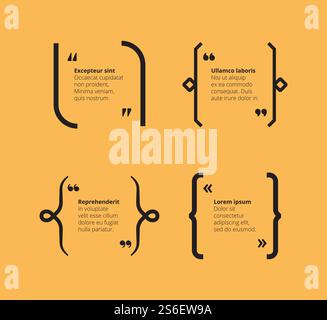 Anführungszeichen auf Gelb. Klammern abstrakte Vorlage mit typografischen Anführungszeichen und Platzierung für Textvektor-Grafikrahmen. Anführungszeichen in der Bildklammer, Titelkommentar oder Nachricht. Anführungszeichen auf Gelb. Klammern abstrakte Vorlage mit typografischen Anführungszeichen und Platzierung für Textvektor-Grafikrahmen Stock Vektor