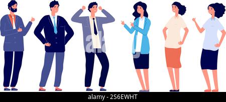 Selbstbewusste Menschen. Siegerpositionen, junge Männer gewinnen. Gruppe erfolgreicher Frauen Männer, glückliche lächelnde Manager isolierte Vektorfiguren gesetzt. Illustration posiert Menschen, Erfolgscharakter, Siegesangestellter. Selbstbewusste Menschen. Siegerpositionen, junge Männer gewinnen. Gruppe erfolgreicher Frauen Männer, glückliche lächelnde Manager isolierte Vektorfiguren gesetzt Stock Vektor
