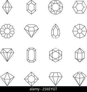 Diamantsymbol. Juwelen umreißen Symbole Edelsteine geometrische polygonale Formen Vektorsammlung. Illustration Steinkristall, brillant, kostbarer, facettenreicher Edelstein. Diamantsymbol. Juwelen umreißen Symbole Edelsteine geometrische polygonale Formen Vektorsammlung Stock Vektor