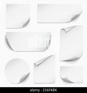 Gewellter Aufkleber. Leeres Rechteckpapier mit gekrümmten Ecken Leere Etiketten realistischer Sammelvektor. Abbildung rechteckig, Aufkleber, realistische Papiernotiz. Gewellter Aufkleber. Leeres Rechteckpapier mit gekrümmten Ecken Leere Etiketten realistischer Sammelvektor Stock Vektor