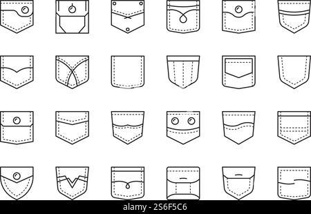 Taschen-Patches. Textil Uniform Taschen Formen für Kleidung Tasche Vektor Bilder Sammlung. Tasche und Patch zur Illustration von Jacke und Jeans. Taschen-Patches. Textil Uniform Taschen Formen für Kleidung Tasche Vektor Bilder Sammlung Stock Vektor