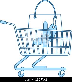 Warenkorb Mit Beutel Von Kosmetik-Symbol. Dünne Linie Mit Blauem Fill-Design. Vektorgrafik. Stock Vektor