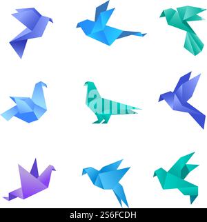 Origami-Taube. Taubenvögel aus Papier stilisierte polygonale geometrische abstrakte Tiere Vektor-Origami-Sammlung. Illustration Origami Tier, Taubenvogel, Taubenpapier geometrisch. Origami-Taube. Taubenvögel aus Papier stilisierte polygonale geometrische abstrakte Tiere Vektor-Origami-Sammlung Stock Vektor