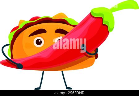Taco mit Pfeffer-Symbol. Cartoon von Taco mit Pfeffervektor-Symbol für Webdesign isoliert auf weißem Hintergrund. Taco mit Pfeffer-Ikone, Cartoon-Stil Stock Vektor