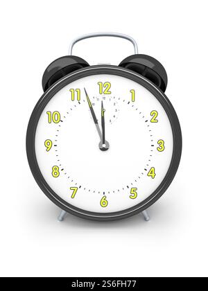 Ein Bild von einem schwarzen Wecker isoliert auf weißem Stockfoto