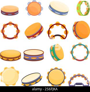 Tambourin-Symbole eingestellt. Zeichentricksatz von Tambourin-Vektor-Icons für Web-Design. Tambourine-Ikonen Set, Cartoon-Stil Stock Vektor