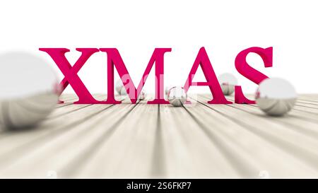 3. Darstellung eines Weihnachtszeichens mit Silberkugeln Stockfoto