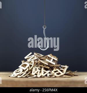 Ein Bild von einem Stapel Holzbriefe mit einem Haken Stockfoto