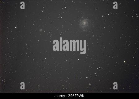 Eine ferne Galaxie (M 101) erscheint im tiefen Universum, umgeben von unzähligen funkelnden Sternen, Haibach, Niederbayern Stockfoto
