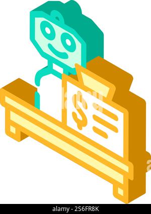 Isometrischer Symbolvektor für Roboter-Kassierer. Roboter-Kassierer-Schild. Isolierte Symboldarstellung. Illustration des isometrischen Symbols des Roboters Kassierers Stock Vektor