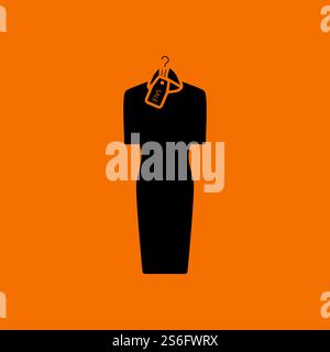 Kleid Auf Hanger Mit Sale Tag Symbol. Schwarz auf orangefarbenem Hintergrund. Vektorgrafik. Stock Vektor