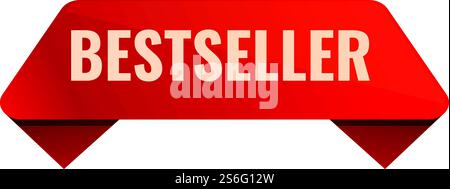 Bestseller-Symbol mit rotem Band. Cartoon des Bestseller-roten Band-Vektor-Icons für Web-Design isoliert auf weißem Hintergrund. Bestseller-Symbol mit rotem Band, Cartoon-Stil Stock Vektor