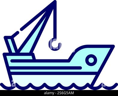 Schiffskrans-Symbol. Umriss Marine Port Kranschiff Vektor Symbol für Web Design isoliert auf weißem Hintergrund. Schiffskranikone für Schiffskrane, Umrissstil Stock Vektor