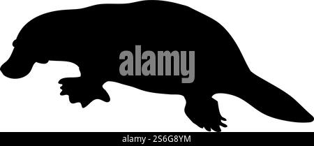 Platypus-Silhouette. Glatte und saubere Leitungen. Hochdetaillierte Platypus-Silhouette. Vektorabbildung... Biber-Silhouetten-Set Stock Vektor