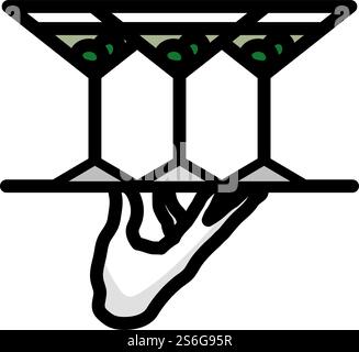 Kellnerhandablage Mit Martini-Gläser-Symbol. Editierbare Fettformatier Umriss Mit Farbfülldesign. Vektorgrafik. Stock Vektor