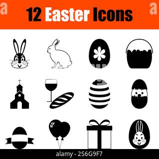 Ostersymbol-Set. Niedliches und glattes Glyphen-Design. Vollständig editierbare Vektordarstellung. Text erweitert. Stock Vektor