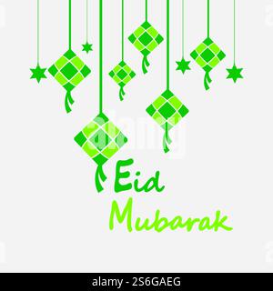 Eid mubarak Hintergrund mit Ketupat, Halbmond und Sternen für Celebrate eid ul fitr oder eid ul adha - Vektorgrafik Stock Vektor