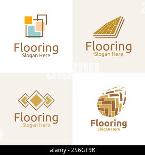 Bodenbelag Logo für Parkett Holz oder Vinyl Hartholz Granit Titel Vektor Design Stock Vektor