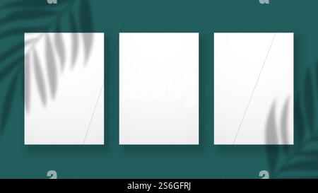 Schattenüberlagerungseffekt. Verschwommene Palmblätter auf Papierbögen. Vorlage für Vektoreinladungen oder Karten, Poster oder Banner. Überlappung Modellzweig, Überlappung Schattenabbildung. Schattenüberlagerungseffekt. Verschwommene Palmblätter auf Papierbögen. Vorlagen für Vektoreinladungen oder Karten, Poster oder Banner Stock Vektor