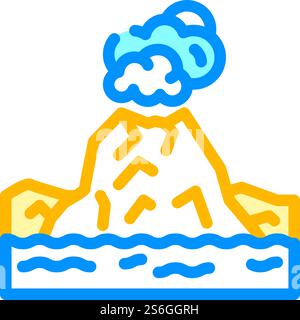 Insel mit Vulkan Farbe Symbol Vektor. Insel mit Vulkanschild. Isolierte Symboldarstellung. Insel mit Vulkan Farbe Symbol Vektor Illustration Stock Vektor