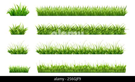 Grüner Grasrand. Gartenanlagen, Wiesen Clipart. Isolierte organische Rasenformen, Blätter und Gartenelemente. Realistische Frühlingssommer-Naturillustration. Bio-Öko-Laub, Feld Natur. Grüner Grasrand. Gartenanlagen, Wiesen Clipart. Isolierte organische Rasenformen, Blätter und Gartenelemente. Realistische Frühlingssommer-Naturillustration Stock Vektor