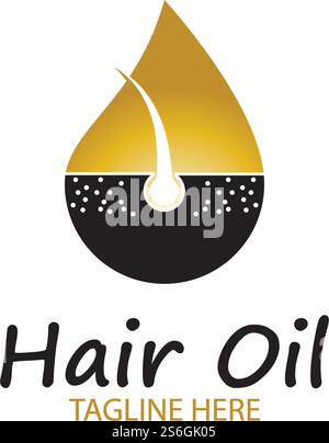 Haaröl Essential Logo mit Tropfen Öl und Haar-Logo Symbolvektor Stock Vektor