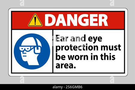 In diesem Bereich muss ein Warnschild mit Ohr- und Augenschutz getragen werden Stock Vektor