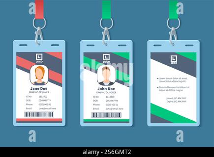Personalausweis. Personalausweise für Firmenveranstaltungen, Identitätsschild für Mitarbeiter. Konferenzmitgliedschaftspass mit Organisationsdesign-Vektor-Modell. ID-Pass-ID für Konferenz, Abbildung zum Kartenzugriff. Personalausweis. Personalausweise für Firmenveranstaltungen, Identitätsschild für Mitarbeiter. Konferenzmitgliedschaftspass mit Organisationsdesign-Vektor-Modell Stock Vektor