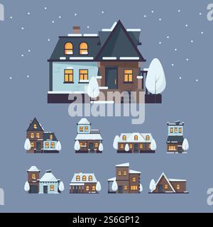 Tiefkühlhäuser. Weihnachtswintergebäude mit Schneekappe aus Schneeflocken erstaunliche Dekoration Gebäude Vektor. Winter Haus weihnachten, gefrorene saisonale schneebedeckte Haus Illustration. Tiefkühlhäuser. Weihnachtswintergebäude mit Schneekappe aus Schneeflocken erstaunliche Dekoration Gebäude Vektor Stock Vektor