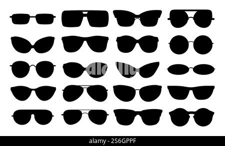 Gläser-Silhouetten. Isoliertes elegantes Brillenset in Schwarz. Metallplastik-Brillenformen. Vector Geek Sonnenbrillen Symbole. Brillen und Brillen, Plastik Brillen Silhouette Rahmen Illustration. Gläser-Silhouetten. Isoliertes elegantes Brillenset in Schwarz. Metallplastik-Brillenformen. Vector Geek Sonnenbrillen Symbole Stock Vektor