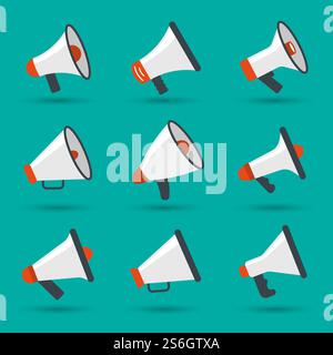 Megaphon-Set. Ankündigungselemente Lautsprecher Funkkommunikation Konzept Symbol Silhouetten Vektor. Abbildung Lautsprecher und Megaphon, laute Lautstärke. Megaphon-Set. Ankündigungselemente Lautsprecher Funkkommunikation Konzept Symbol Silhouetten Vektor Stock Vektor