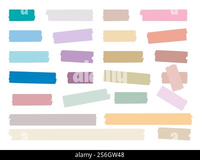 Klebestreifen. Farbiges dekoratives Band Mini Washi Aufkleber Dekoration Vektor Set. Klebeband, zerrissene Scrapbook-Aufkleber dekorative Illustration. Klebestreifen. Farbiges dekoratives Band Mini Washi Aufkleber Dekoration Vektor Set Stock Vektor