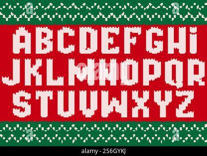Gestrickte Schriftart. Weihnachtsalphabet für Party Pullover Buchstaben von Stoffkleidung ethnisch strukturierte Vektor. Typografie-Alphabet-Pullover, Textur-Illustration aus Stoff. Gestrickte Schriftart. Weihnachtsalphabet für Party Pullover Buchstaben von Stoffkleidung ethnisch strukturierte Vektor Stock Vektor