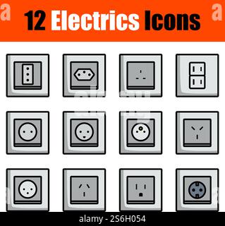 Elektrik Symbol Gesetzt. Editierbare Fett Formatigte Kontur Mit Farbfüllungsdesign. Vektorgrafik. Stock Vektor