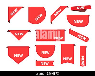 Eckenaufkleber. Werbemittel lockige Banner Verkauf Merchandise Label Ankunft Bänder Vektor Sammlung. Gewelltes Papier, gewellte Kante abziehen, Abbildung des Etikettenaufklebers. Eckenaufkleber. Werbemittel lockige Banner Verkauf Merchandise Label Ankunft Bänder Vektor Sammlung Stock Vektor