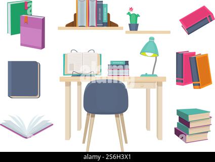 Bücher alt. Lernsymbole Veröffentlichen von Wörterbüchern Zeitschriften Schulbücher Geschichte Roman Vektorsatz. Wörterbuch und Roman, Bildungsbuch und Lexikon-Illustration. Bücher alt. Lernsymbole Veröffentlichen von Wörterbüchern Zeitschriften Schulbücher Geschichte Roman Vektorsatz Stock Vektor