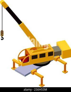 Symbol für Eisenbahnkran. Isometrisch des Eisenbahnkran-Vektorsymbols für Webdesign isoliert auf weißem Hintergrund. Eisenbahnkran-Symbol, isometrischer Stil Stock Vektor