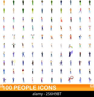 100 Symbole für Personen eingestellt. Zeichentrickillustration von 100 Menschen Icons Vektor auf weißem Hintergrund isoliert gesetzt. 100 Personen Ikonen gesetzt, Cartoon-Stil Stock Vektor