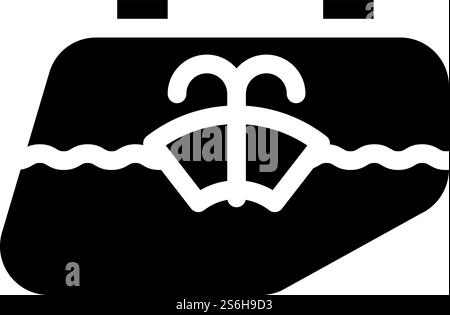 Glaswaschanlage Auto Glyphe Symbol Vektor. Schild mit Glaswaschwagen. Schwarze Abbildung des isolierten Kontursymbols. Glaswäsche Auto Glyphe Symbol Vektor Illustration Stock Vektor