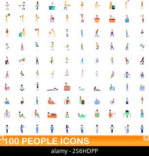 100 Symbole für Personen eingestellt. Zeichentrickillustration von 100 Menschen Icons Vektor auf weißem Hintergrund isoliert gesetzt. 100 Personen Ikonen gesetzt, Cartoon-Stil Stock Vektor