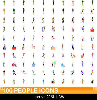 100 Symbole für Personen eingestellt. Zeichentrickillustration von 100 Menschen Icons Vektor auf weißem Hintergrund isoliert gesetzt. 100 Personen Ikonen gesetzt, Cartoon-Stil Stock Vektor