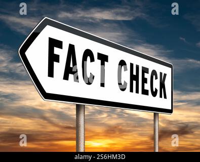 Fakt: Informationen zu Straßenschildern prüfen Stockfoto